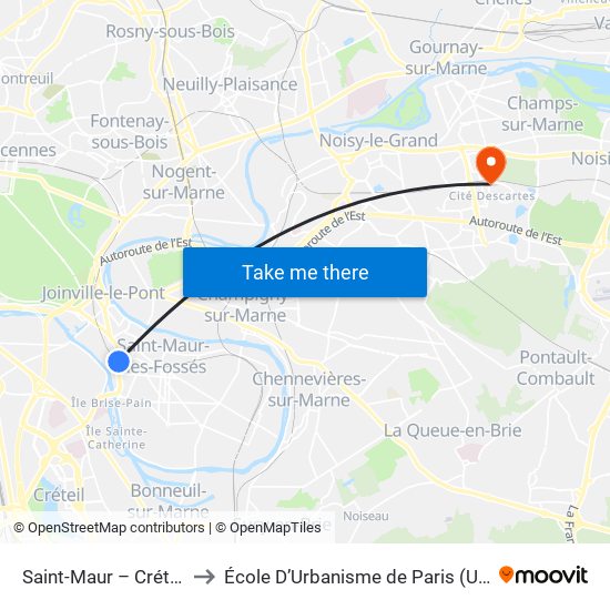 Saint-Maur – Créteil RER to École D’Urbanisme de Paris (Univ. Eiffel) map