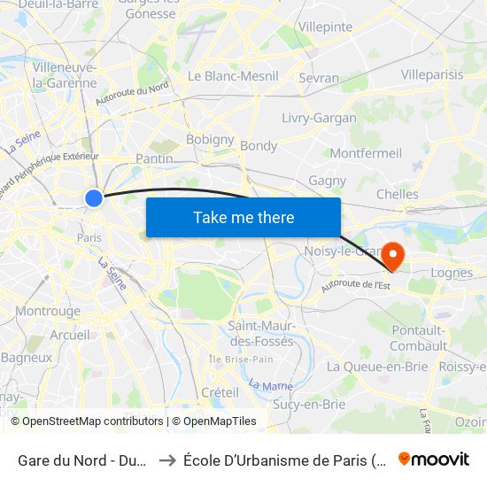 Gare du Nord - Dunkerque to École D’Urbanisme de Paris (Univ. Eiffel) map