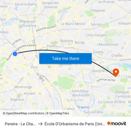 Pereire - Le Chatelier to École D’Urbanisme de Paris (Univ. Eiffel) map