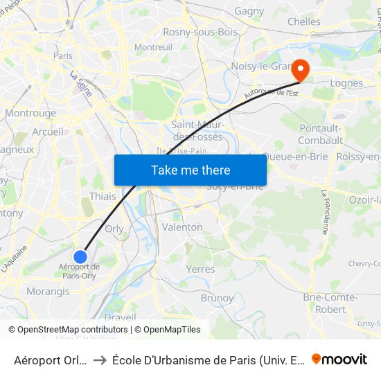 Aéroport Orly 4 to École D’Urbanisme de Paris (Univ. Eiffel) map