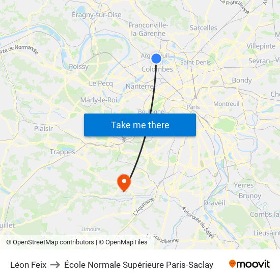 Léon Feix to École Normale Supérieure Paris-Saclay map