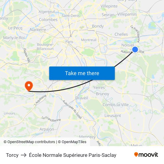 Torcy to École Normale Supérieure Paris-Saclay map
