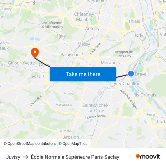 Juvisy to École Normale Supérieure Paris-Saclay map