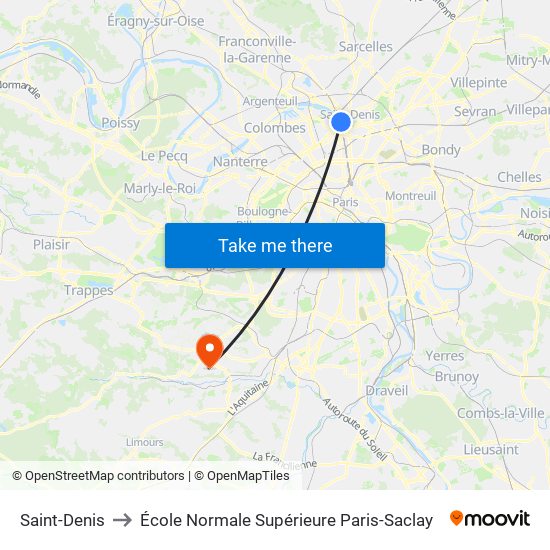 Saint-Denis to École Normale Supérieure Paris-Saclay map