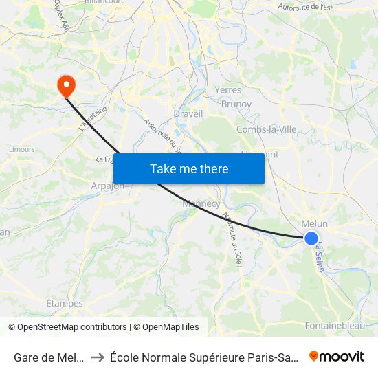 Gare de Melun to École Normale Supérieure Paris-Saclay map