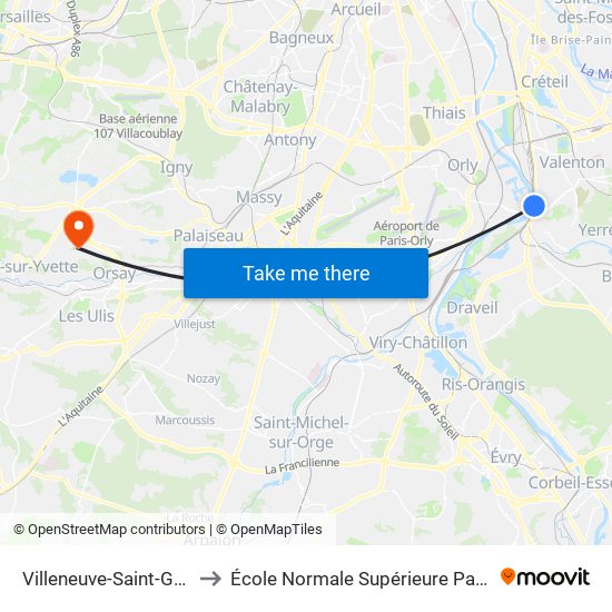 Villeneuve-Saint-Georges to École Normale Supérieure Paris-Saclay map