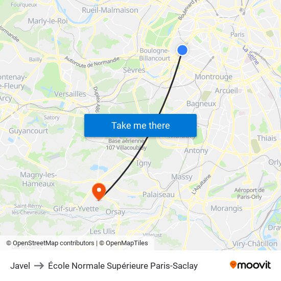 Javel to École Normale Supérieure Paris-Saclay map