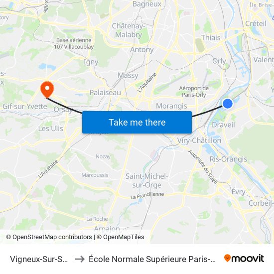 Vigneux-Sur-Seine to École Normale Supérieure Paris-Saclay map