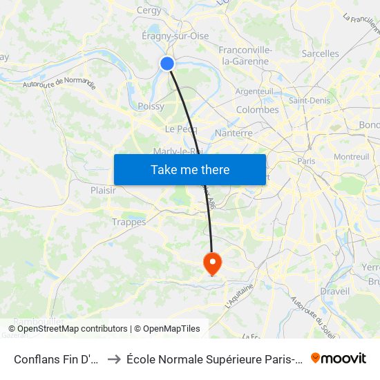 Conflans Fin D'Oise to École Normale Supérieure Paris-Saclay map