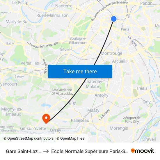 Gare Saint-Lazare to École Normale Supérieure Paris-Saclay map