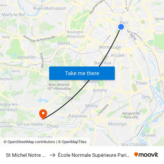 St Michel Notre Dame to École Normale Supérieure Paris-Saclay map