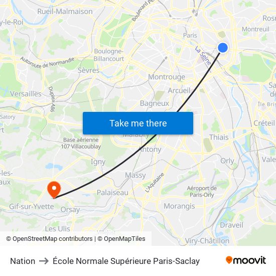 Nation to École Normale Supérieure Paris-Saclay map