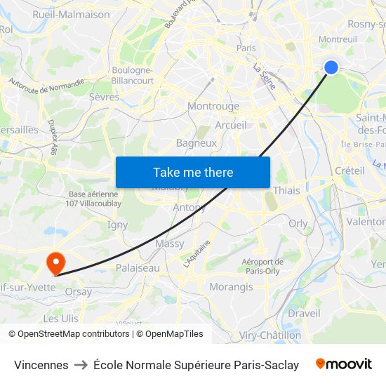 Vincennes to École Normale Supérieure Paris-Saclay map