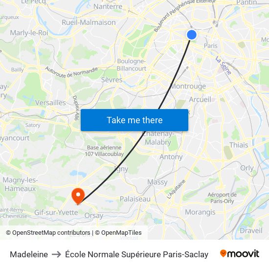 Madeleine to École Normale Supérieure Paris-Saclay map
