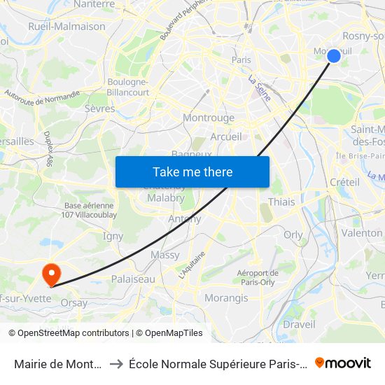 Mairie de Montreuil to École Normale Supérieure Paris-Saclay map