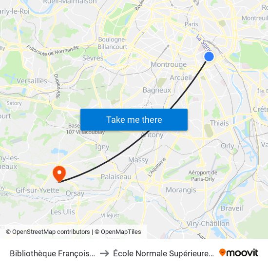 Bibliothèque François Mitterrand to École Normale Supérieure Paris-Saclay map