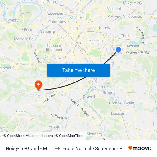 Noisy-Le-Grand - Mont D'Est to École Normale Supérieure Paris-Saclay map