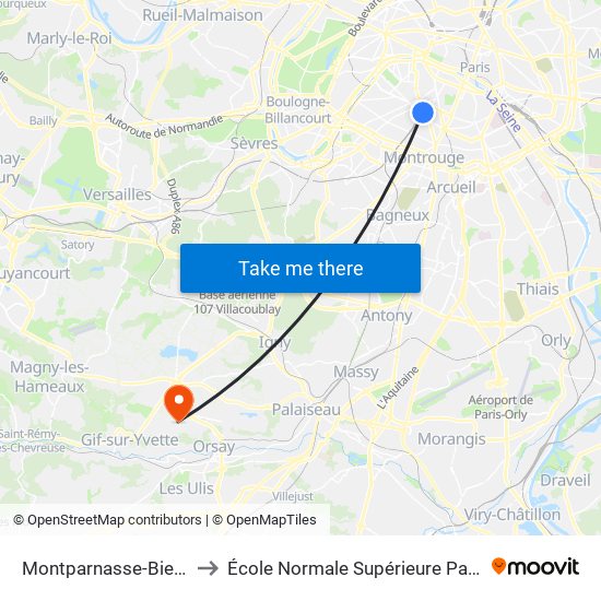 Montparnasse-Bienvenue to École Normale Supérieure Paris-Saclay map