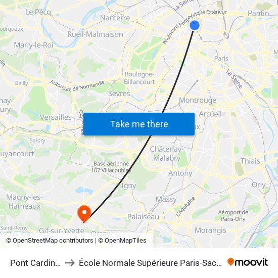 Pont Cardinet to École Normale Supérieure Paris-Saclay map