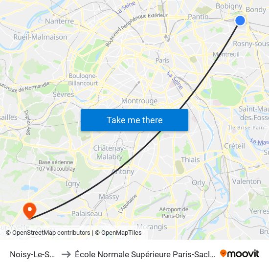 Noisy-Le-Sec to École Normale Supérieure Paris-Saclay map