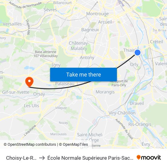 Choisy-Le-Roi to École Normale Supérieure Paris-Saclay map