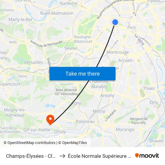 Champs-Élysées - Clemenceau to École Normale Supérieure Paris-Saclay map