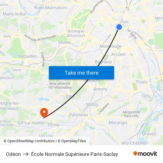 Odéon to École Normale Supérieure Paris-Saclay map