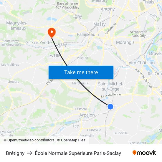 Brétigny to École Normale Supérieure Paris-Saclay map