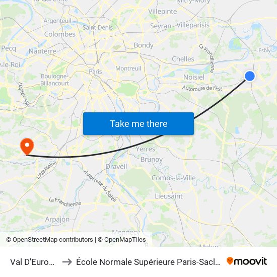 Val D'Europe to École Normale Supérieure Paris-Saclay map