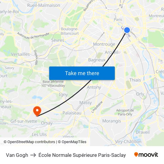Van Gogh to École Normale Supérieure Paris-Saclay map