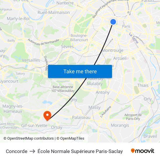 Concorde to École Normale Supérieure Paris-Saclay map