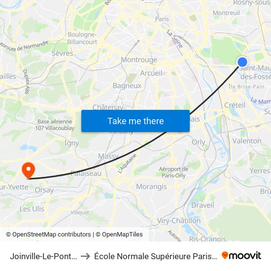 Joinville-Le-Pont RER to École Normale Supérieure Paris-Saclay map