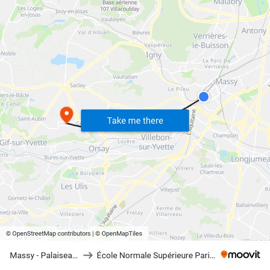 Massy - Palaiseau RER to École Normale Supérieure Paris-Saclay map