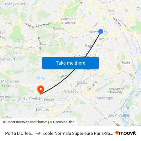 Porte D'Orléans to École Normale Supérieure Paris-Saclay map