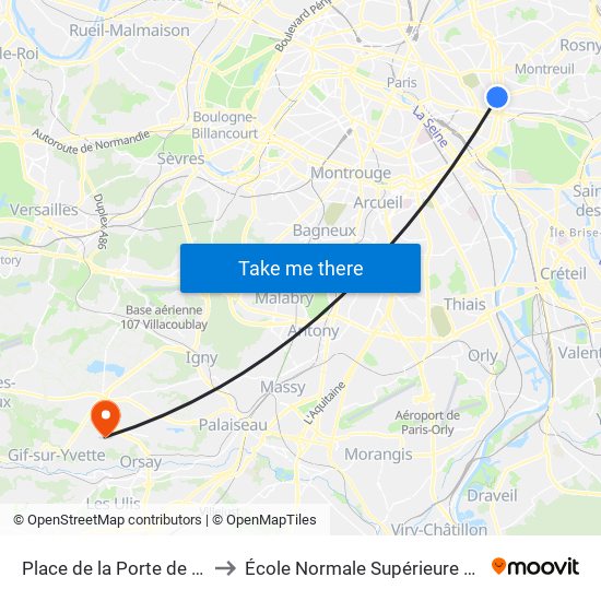 Place de la Porte de Montreuil to École Normale Supérieure Paris-Saclay map