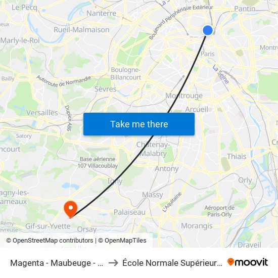 Magenta - Maubeuge - Gare du Nord to École Normale Supérieure Paris-Saclay map