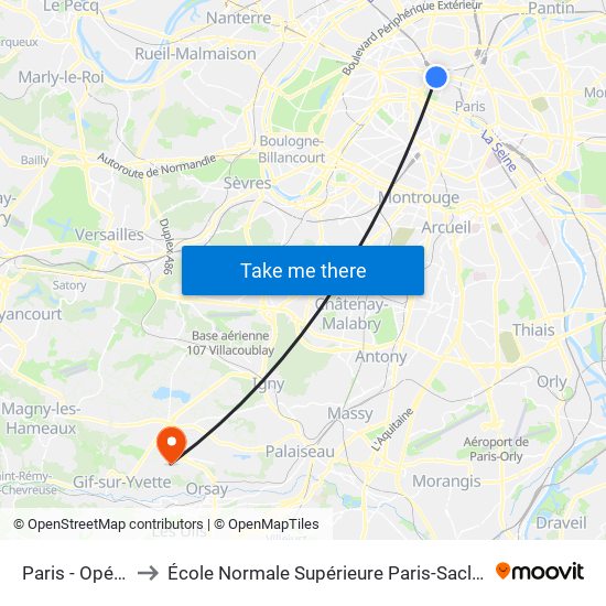 Paris - Opéra to École Normale Supérieure Paris-Saclay map