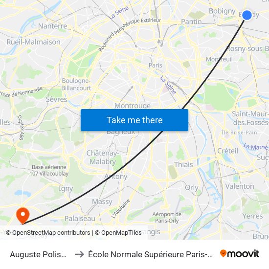 Auguste Polissard to École Normale Supérieure Paris-Saclay map