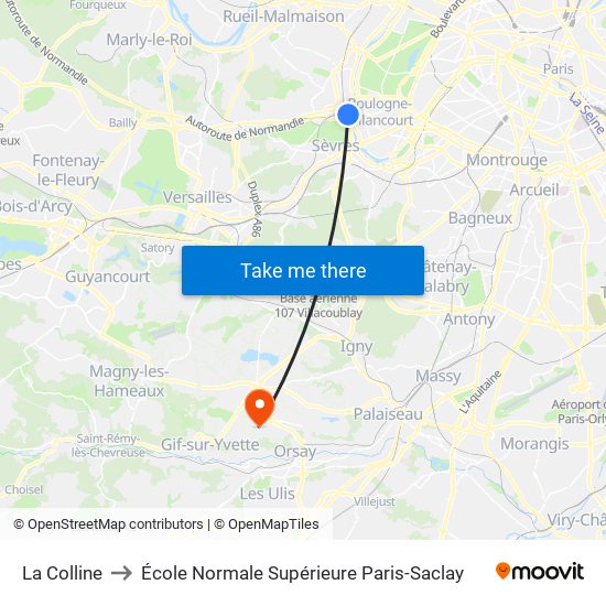 La Colline to École Normale Supérieure Paris-Saclay map
