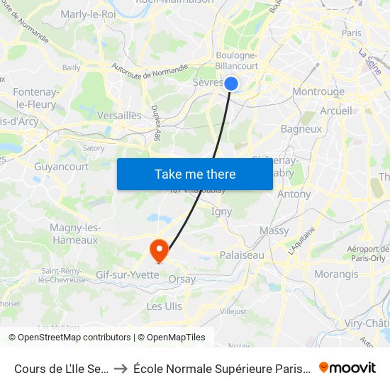 Cours de L'Ile Seguin to École Normale Supérieure Paris-Saclay map