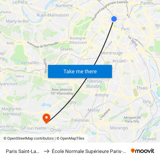 Paris Saint-Lazare to École Normale Supérieure Paris-Saclay map