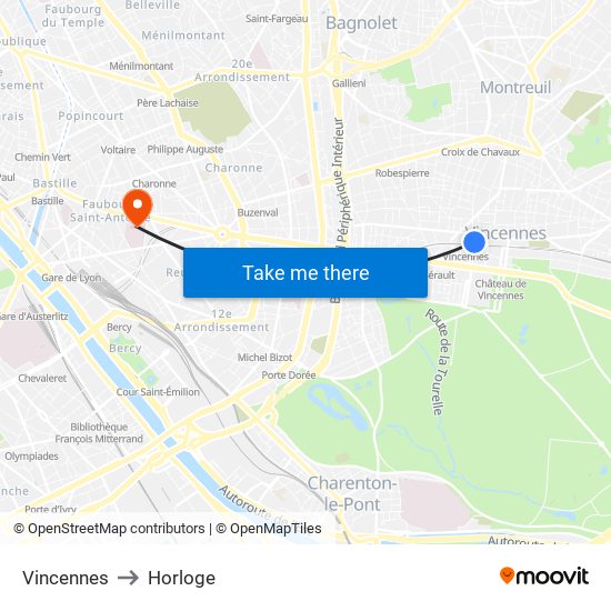 Vincennes to Horloge map