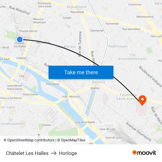 Châtelet Les Halles to Horloge map