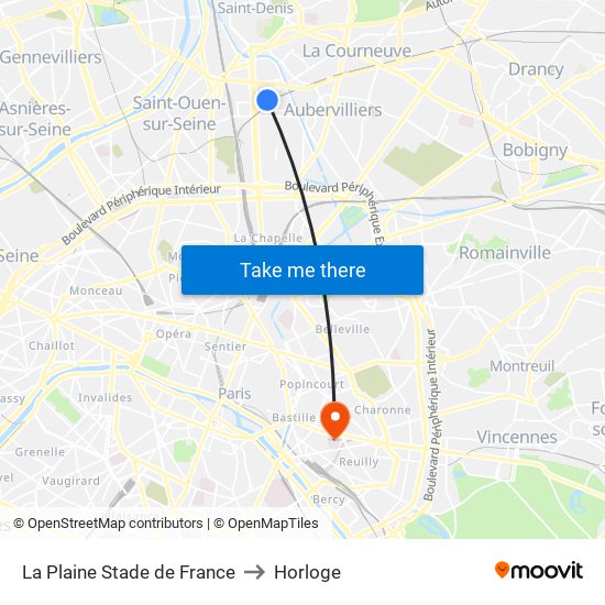 La Plaine Stade de France to Horloge map