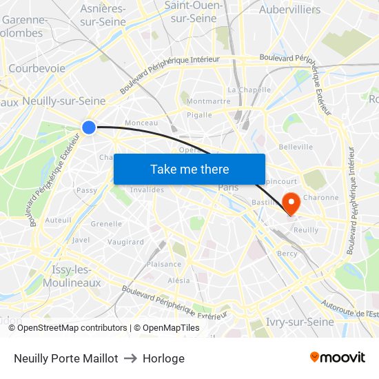 Neuilly Porte Maillot to Horloge map