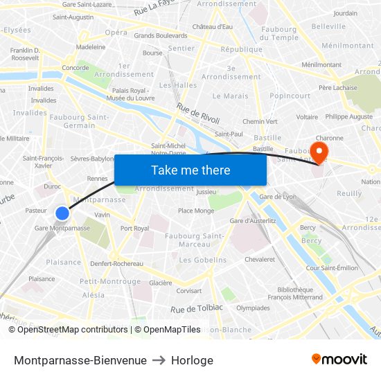 Montparnasse-Bienvenue to Horloge map