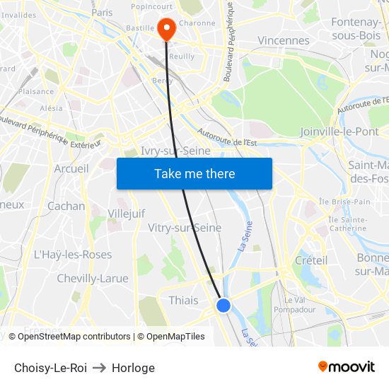 Choisy-Le-Roi to Horloge map