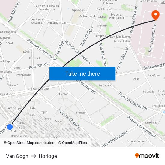 Van Gogh to Horloge map