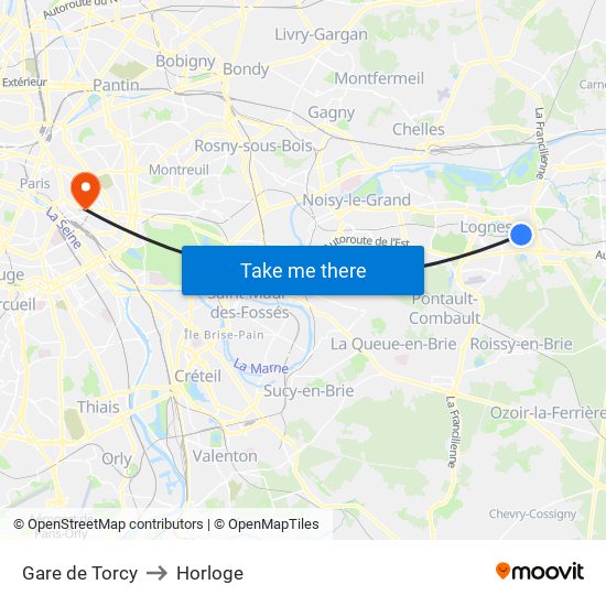 Gare de Torcy to Horloge map