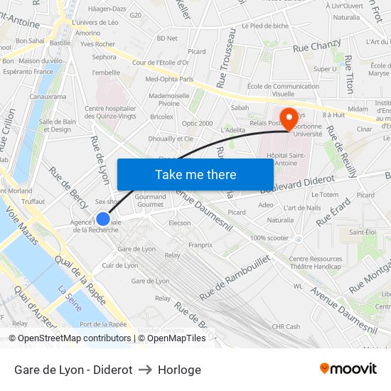 Gare de Lyon - Diderot to Horloge map